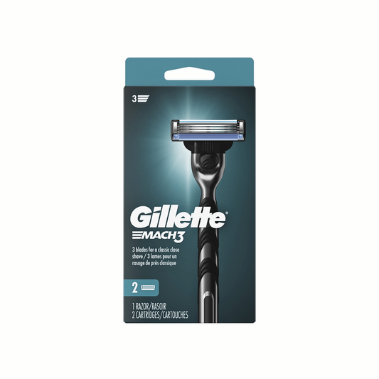 Gillette Mach3 Razor for Men, 1 Razor Handle + 2 Blade Refills